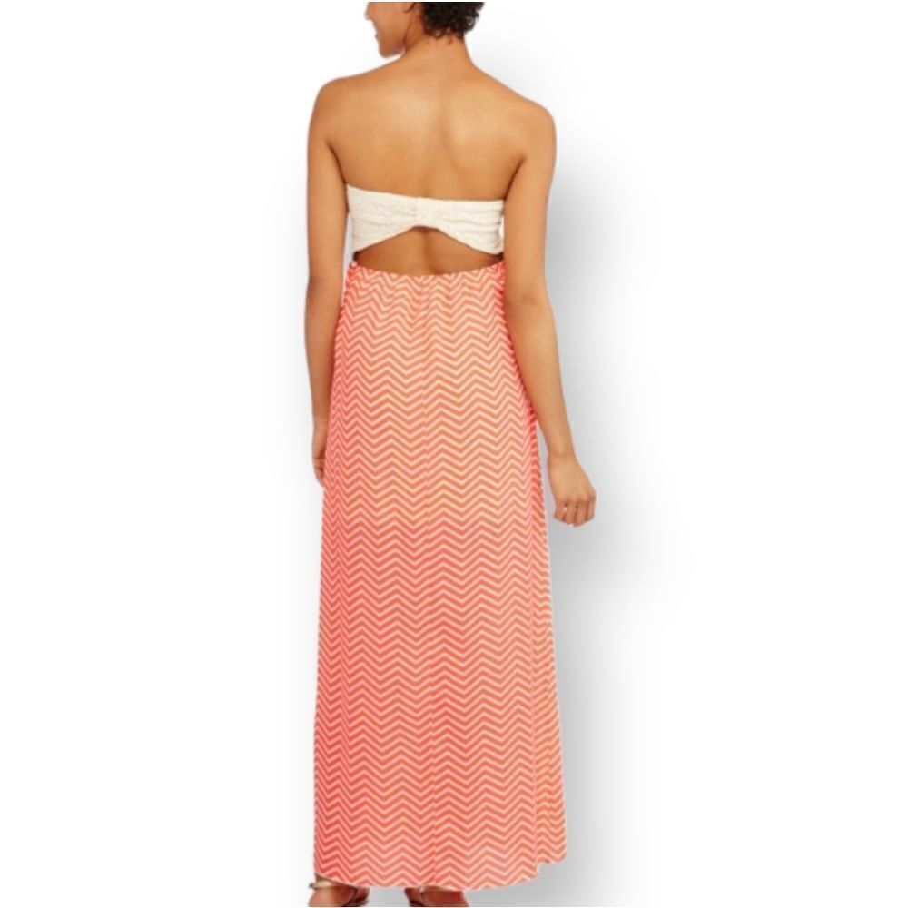 STRAPLESS MAXI DRESS CORAL & CREAM SZ. S/M EUC - Picture 2 of 6